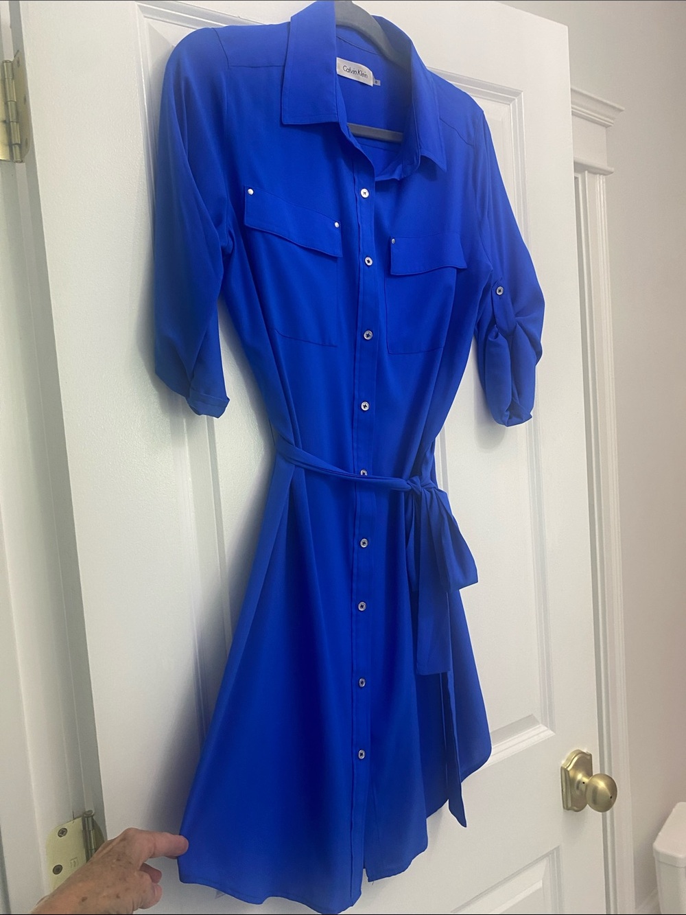 Calvin Klein Cobalt Blue Long-Sleeve Shirt Dress